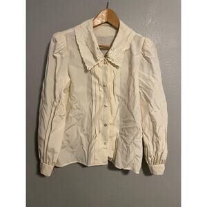 Vintage Nilani Blouse Womens 5/6 White Embroidered Peter Pan Collar Victorian